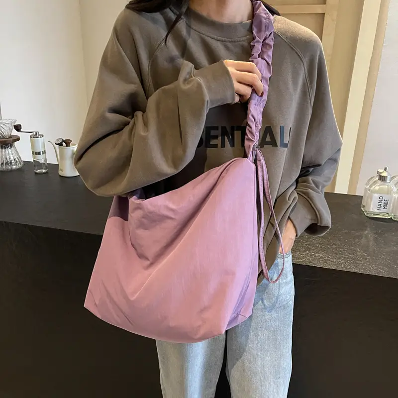Pink Korean Style Shoulder Bag with Ruffled Strap - Image 8