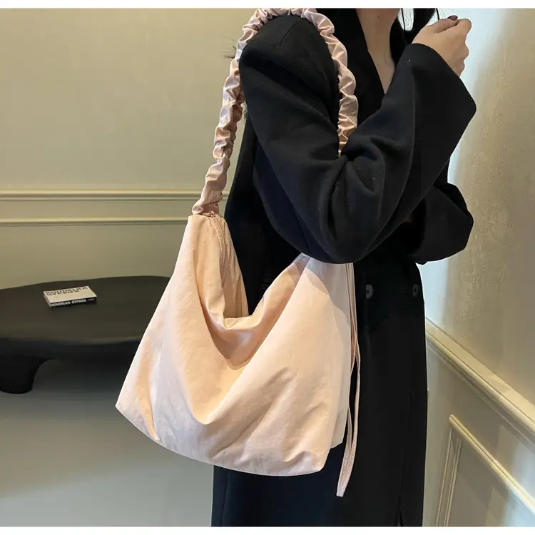 Pink Korean Style Shoulder Bag with Ruffled Strap — feature 33