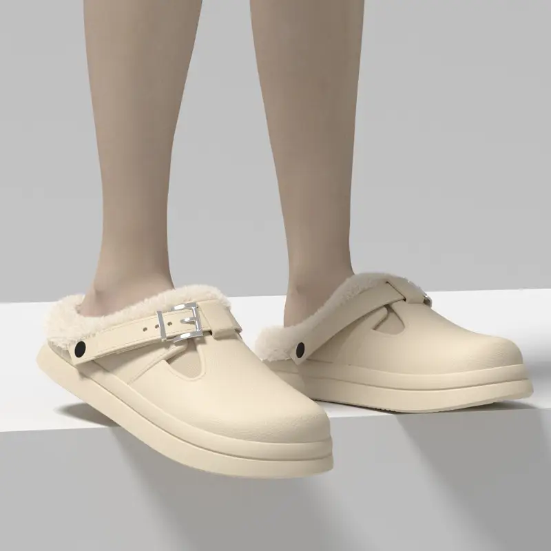 EVA Waterproof Cotton Slippers Women's Winter fleece-lined Indoor Home Warm Cotton Slippers Fashion Net Infrared Wear Birkenneth Shoes - Image 4