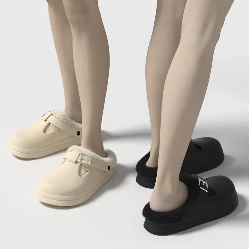 EVA Waterproof Cotton Slippers Women's Winter fleece-lined Indoor Home Warm Cotton Slippers Fashion Net Infrared Wear Birkenneth Shoes - Image 6