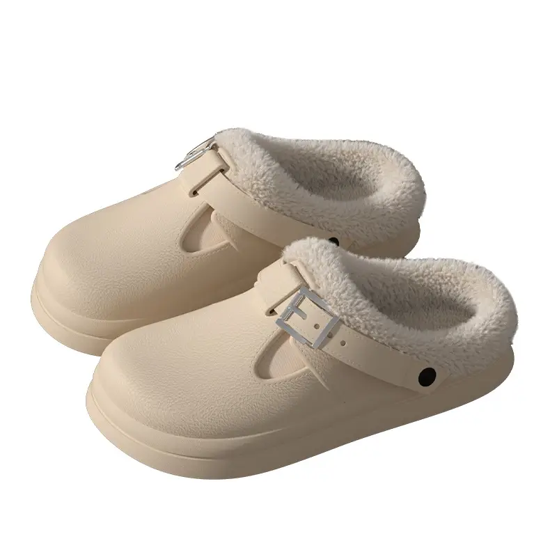 EVA Waterproof Cotton Slippers Women's Winter fleece-lined Indoor Home Warm Cotton Slippers Fashion Net Infrared Wear Birkenneth Shoes - Image 7