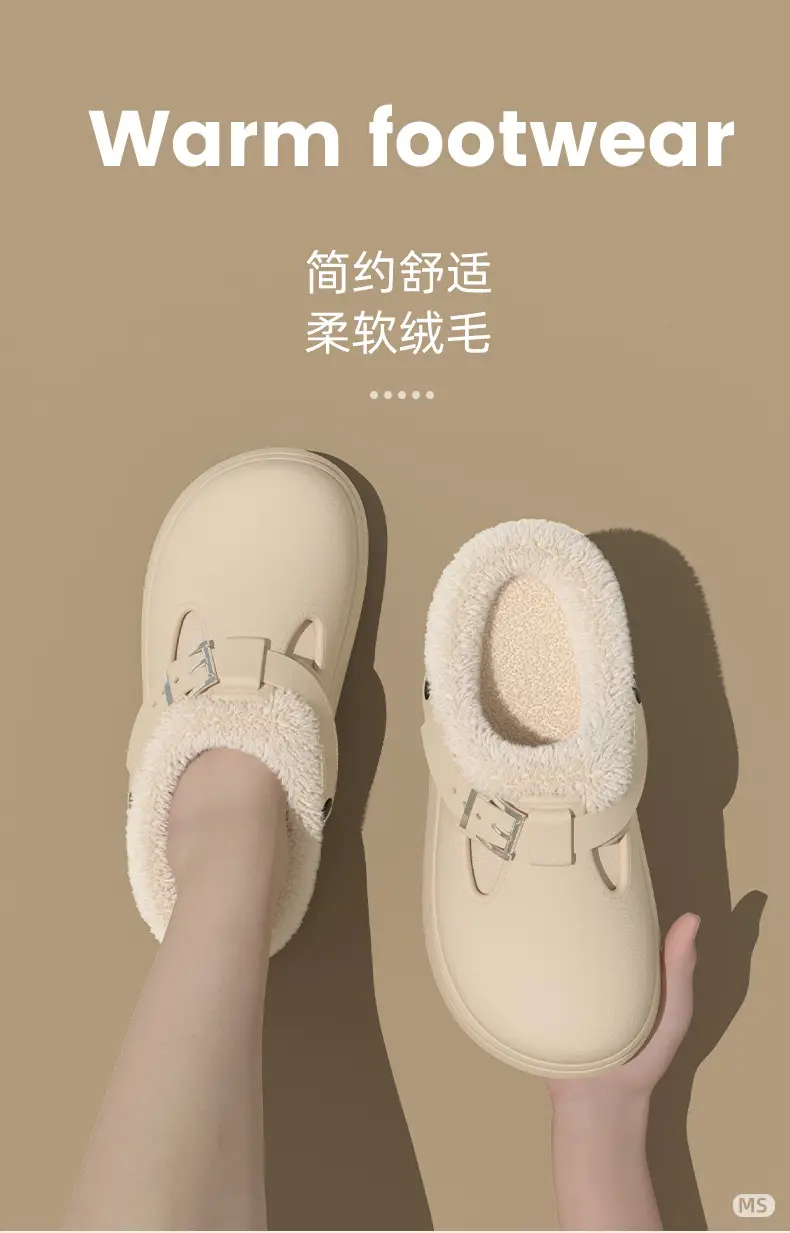 EVA Waterproof Cotton Slippers Women's Winter fleece-lined Indoor Home Warm Cotton Slippers Fashion Net Infrared Wear Birkenneth Shoes — feature 1