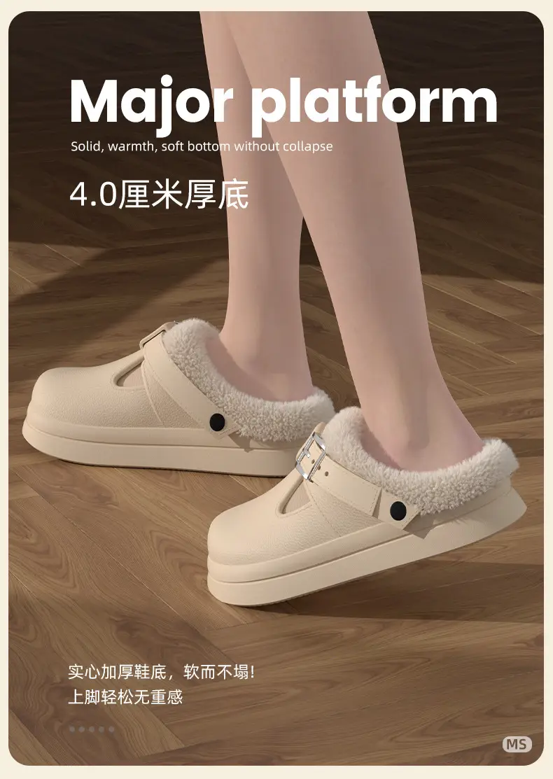 EVA Waterproof Cotton Slippers Women's Winter fleece-lined Indoor Home Warm Cotton Slippers Fashion Net Infrared Wear Birkenneth Shoes — feature 3