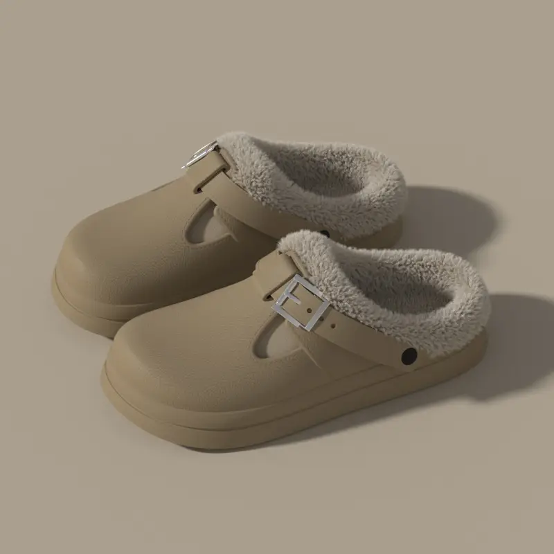 EVA Waterproof Cotton Slippers Women's Winter fleece-lined Indoor Home Warm Cotton Slippers Fashion Net Infrared Wear Birkenneth Shoes - Image 2
