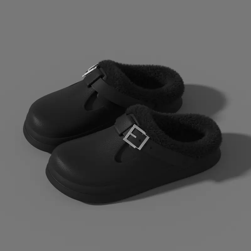 EVA Waterproof Cotton Slippers Women's Winter fleece-lined Indoor Home Warm Cotton Slippers Fashion Net Infrared Wear Birkenneth Shoes - Image 3