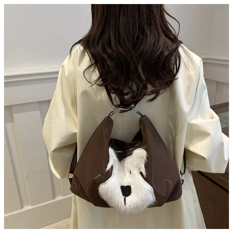 Cute Dog Print Women's Shoulder Bag Light Blue Large Capacity - Image 7