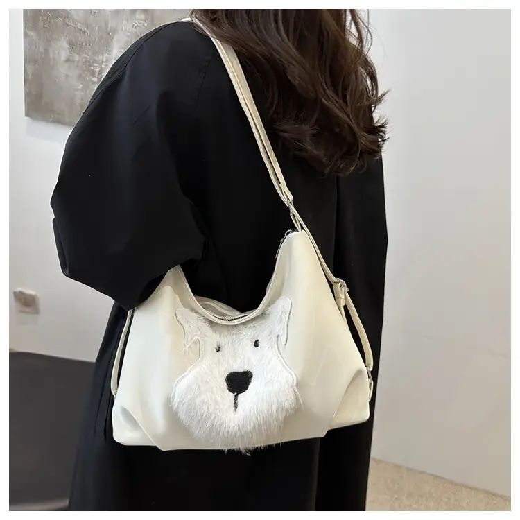 Cute Dog Print Women's Shoulder Bag Light Blue Large Capacity - Image 8
