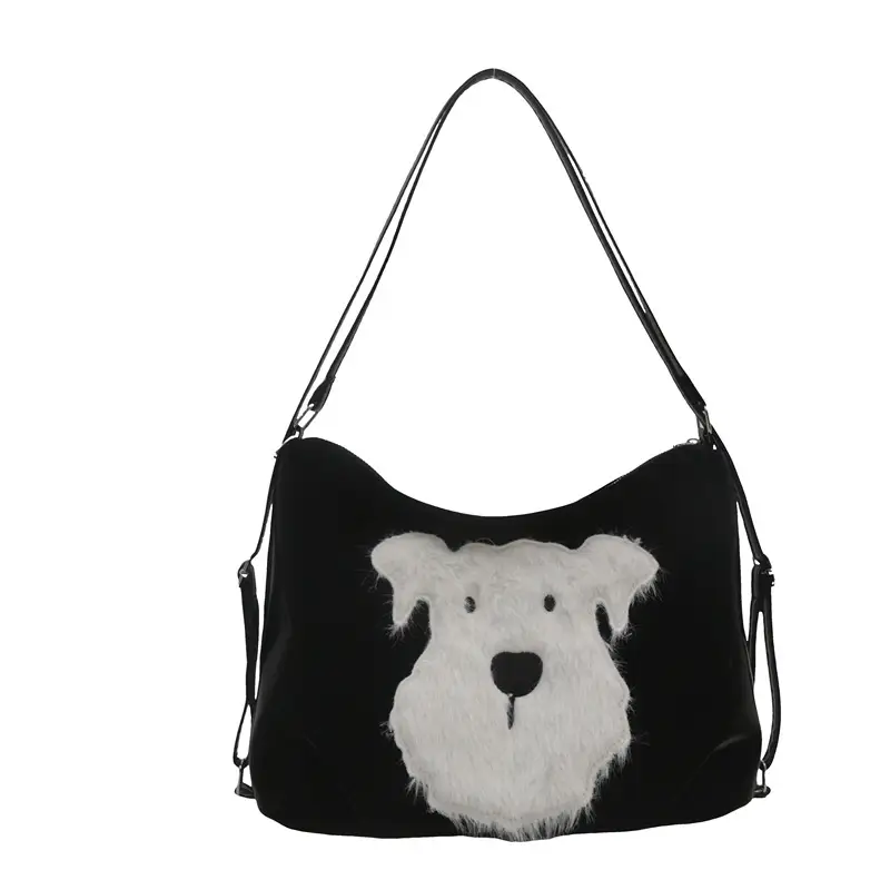 Cute Dog Print Women's Shoulder Bag Light Blue Large Capacity - Image 9