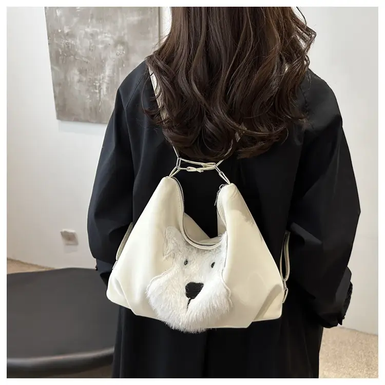 Cute Dog Print Women's Shoulder Bag Light Blue Large Capacity — feature 11