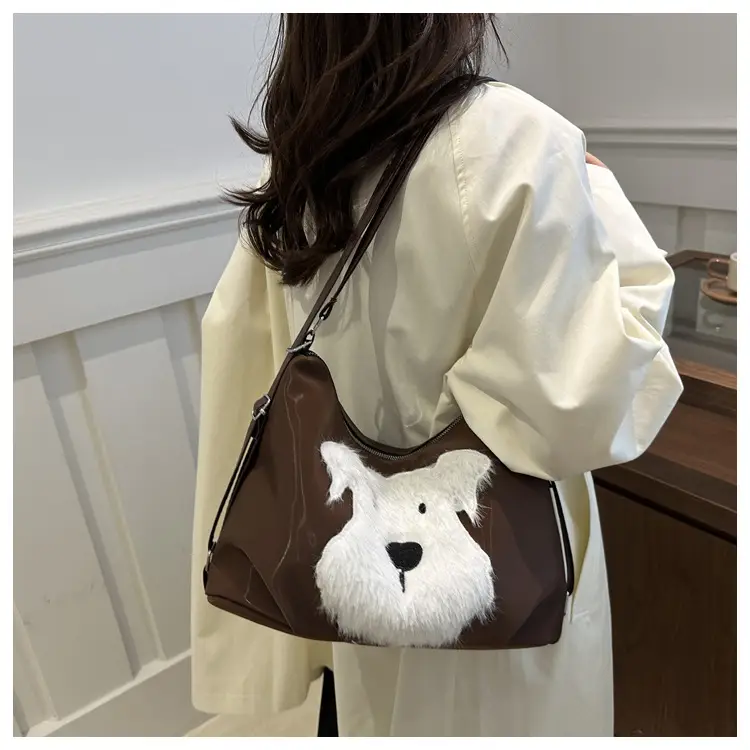 Cute Dog Print Women's Shoulder Bag Light Blue Large Capacity — feature 15