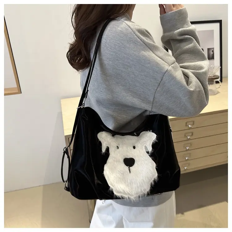 Cute Dog Print Women's Shoulder Bag Light Blue Large Capacity — feature 18