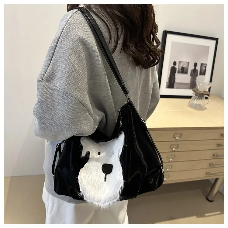 Cute Dog Print Women's Shoulder Bag Light Blue Large Capacity — feature 19