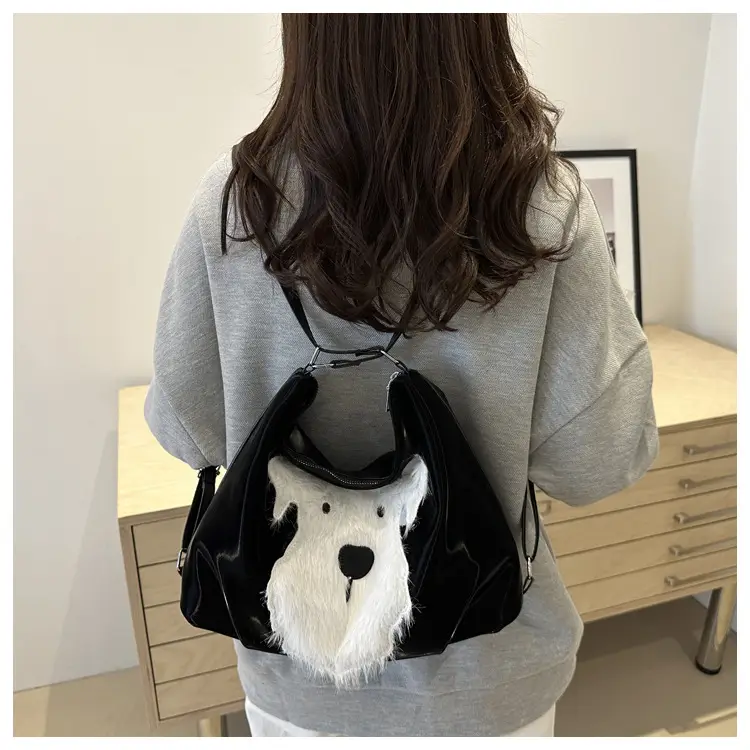 Cute Dog Print Women's Shoulder Bag Light Blue Large Capacity — feature 20