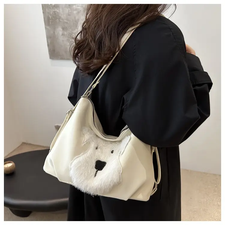Cute Dog Print Women's Shoulder Bag Light Blue Large Capacity — feature 9