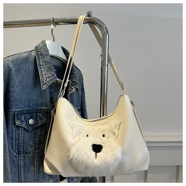 Cute Dog Print Women's Shoulder Bag Light Blue Large Capacity - Image 2