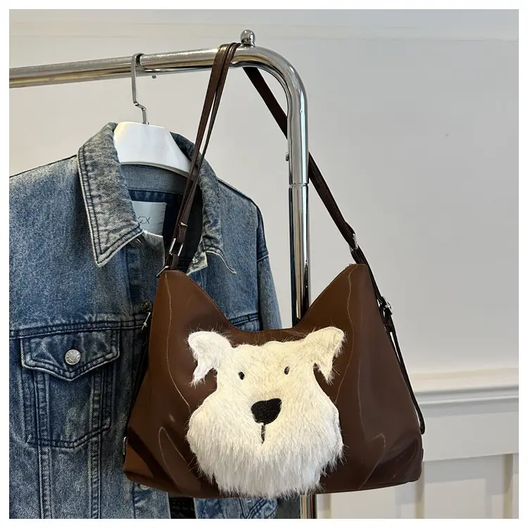 Cute Dog Print Women's Shoulder Bag Light Blue Large Capacity - Image 3