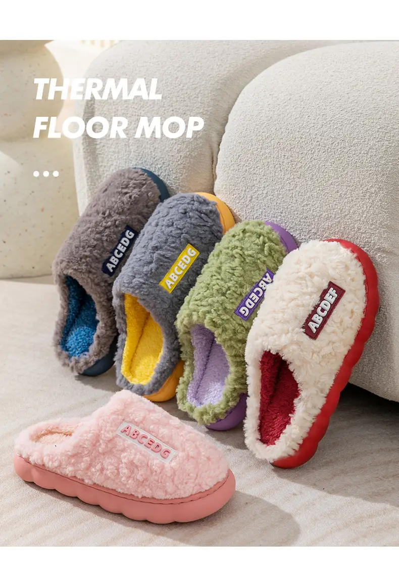 Cotton Slippers for Women Winter Home Indoor Thick-Soled Non-Slip Home Warm Plush Spring Autumn Winter Couple Plush Men — feature 19