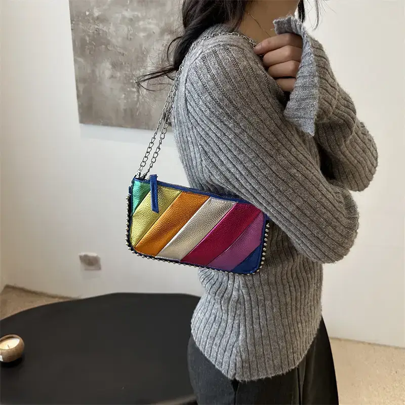 Korean Style Striped Chain Crossbody Bag for Women - Image 5