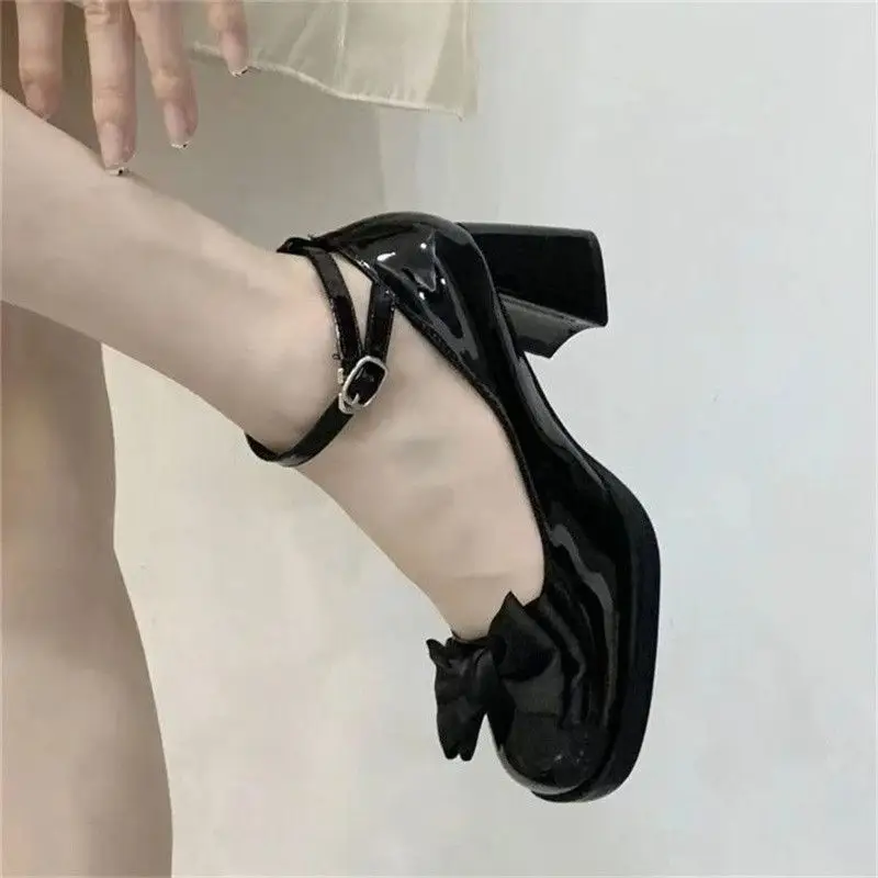 Cute Bow Small Leather Shoes for Women 2025 Spring and Summer New Korean Style Fashion Versatile Thick Heel with Skirt Flats