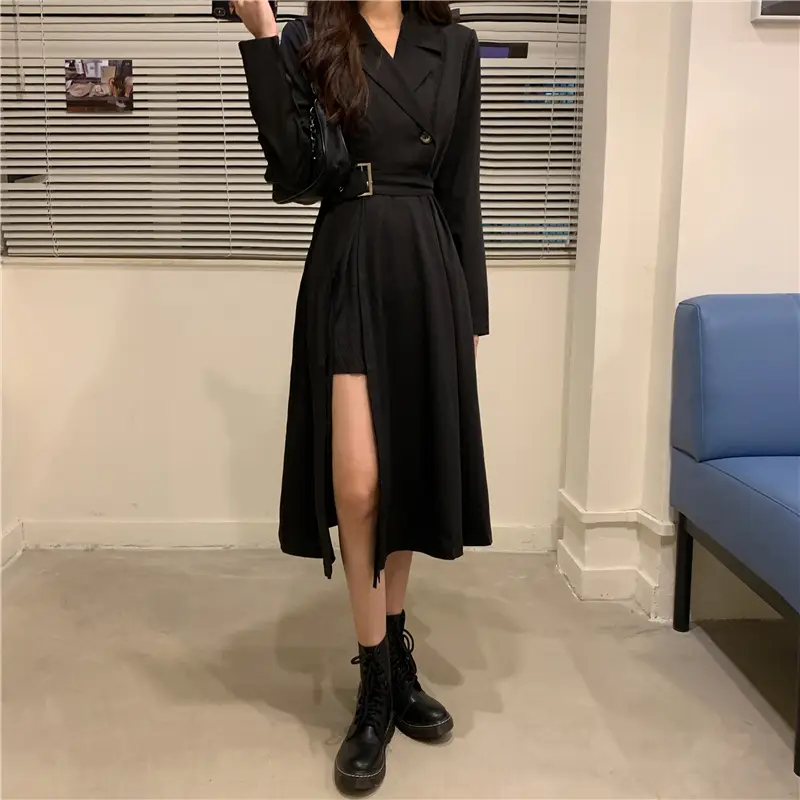 Black French Style Long Sleeve Belted Dress - Image 3