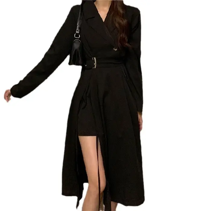 Black French Style Long Sleeve Belted Dress - Image 6
