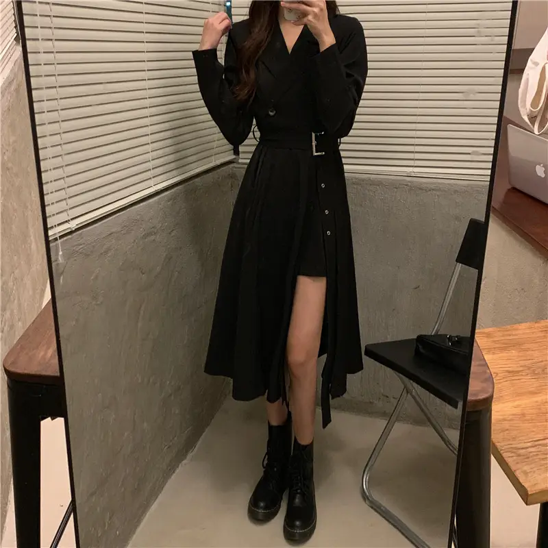 Black French Style Long Sleeve Belted Dress — feature 12