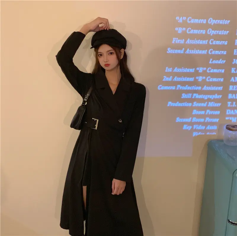 Black French Style Long Sleeve Belted Dress — feature 14