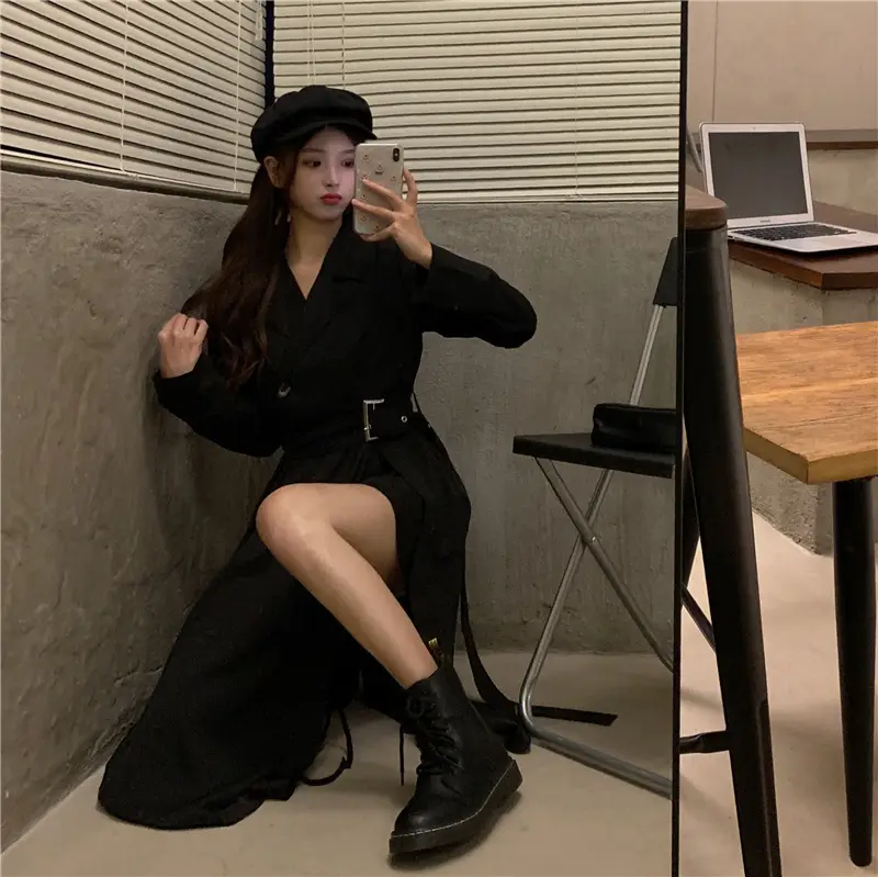 Black French Style Long Sleeve Belted Dress — feature 16