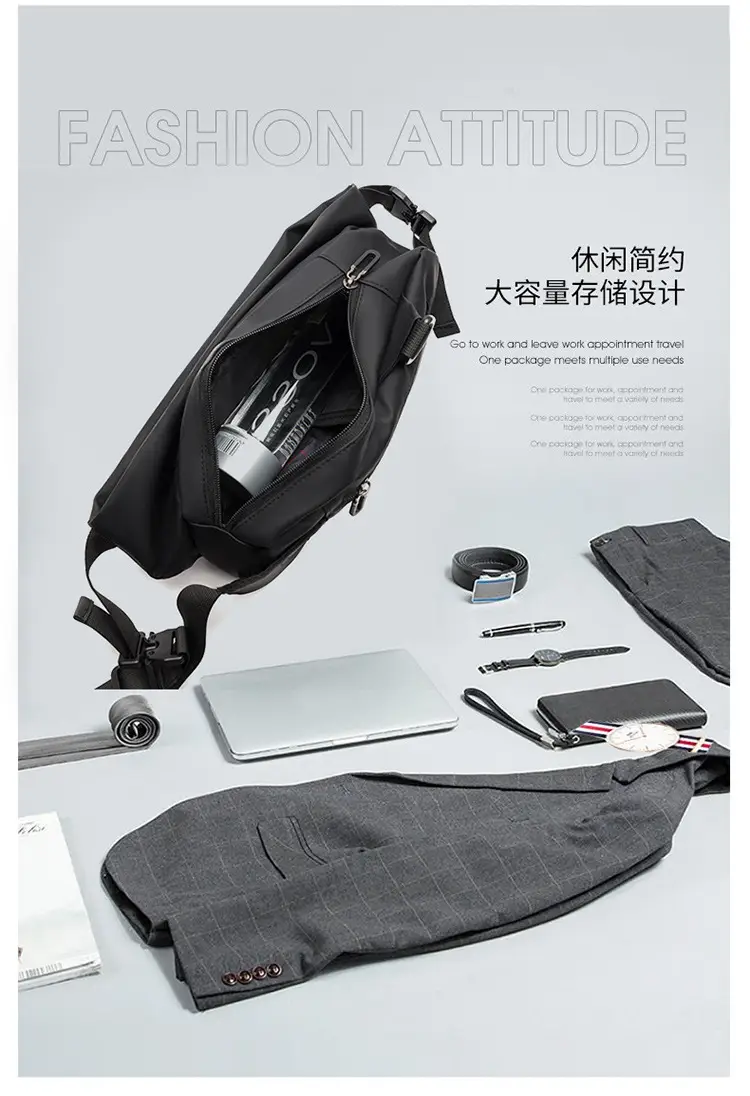 Men's Waterproof Crossbody Bag Grey Casual Shoulder — feature 24