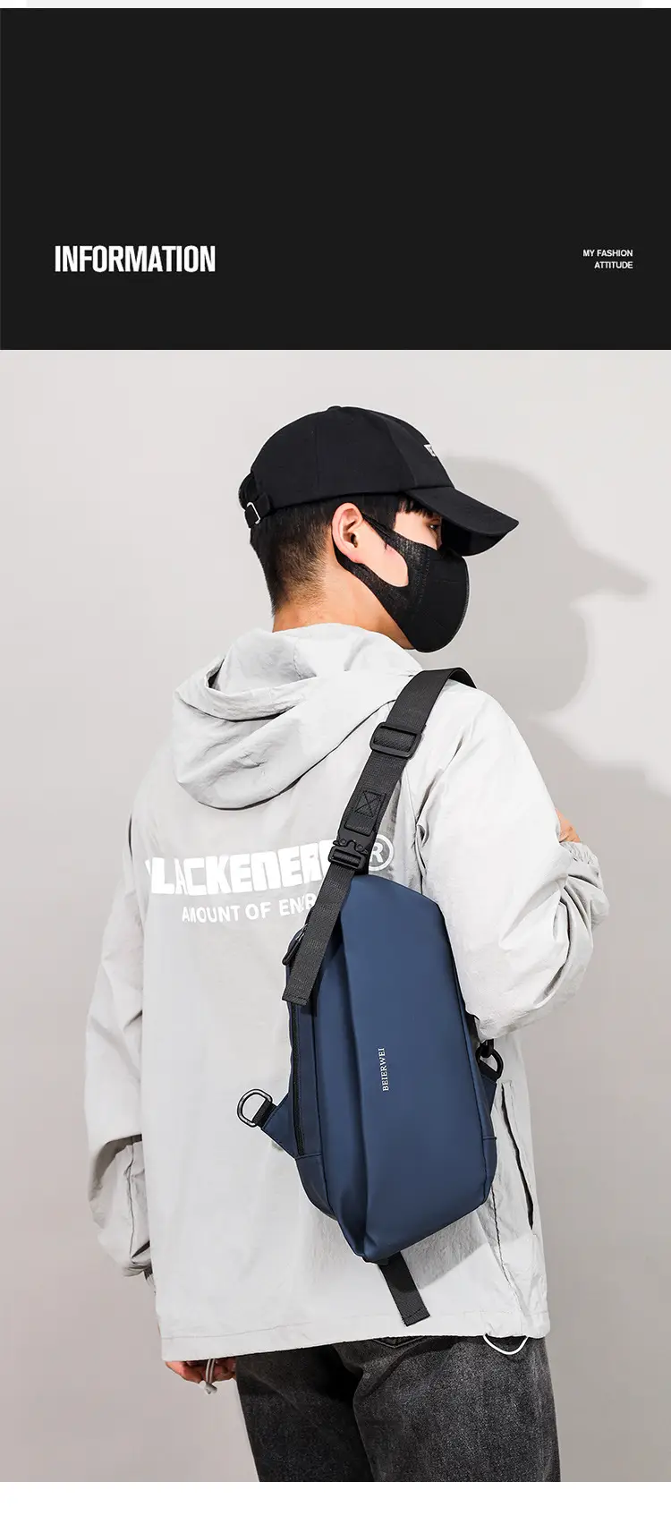 Men's Waterproof Crossbody Bag Grey Casual Shoulder — feature 9
