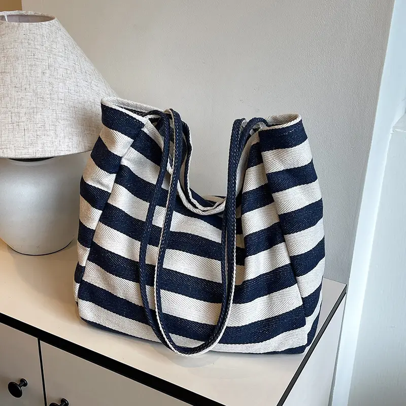 Striped Canvas Shoulder Bag Women's Trendy Casual - Image 3