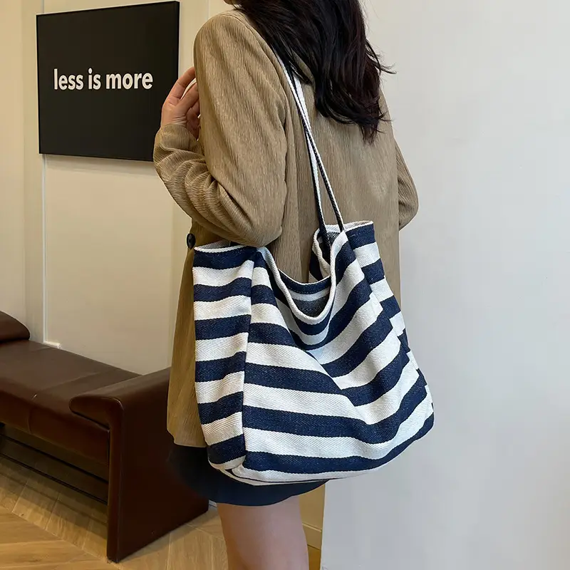 Striped Canvas Shoulder Bag Women's Trendy Casual - Image 4