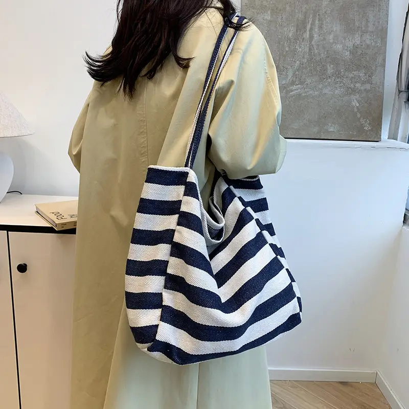 Striped Canvas Shoulder Bag Women's Trendy Casual - Image 5