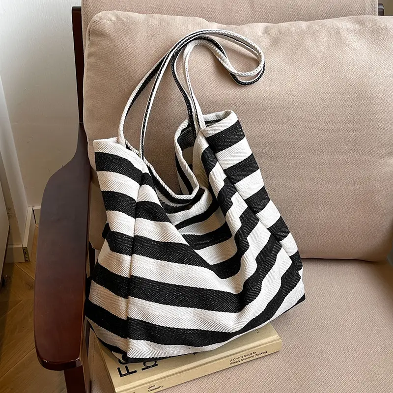 Striped Canvas Shoulder Bag Women's Trendy Casual - Image 6