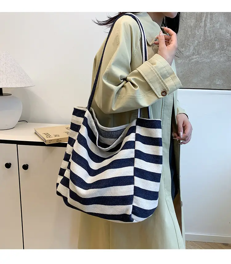 Striped Canvas Shoulder Bag Women's Trendy Casual — feature 1