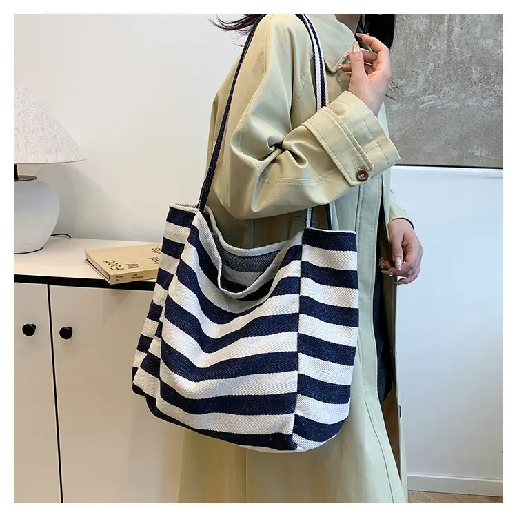 Striped Canvas Shoulder Bag Women's Trendy Casual — feature 10