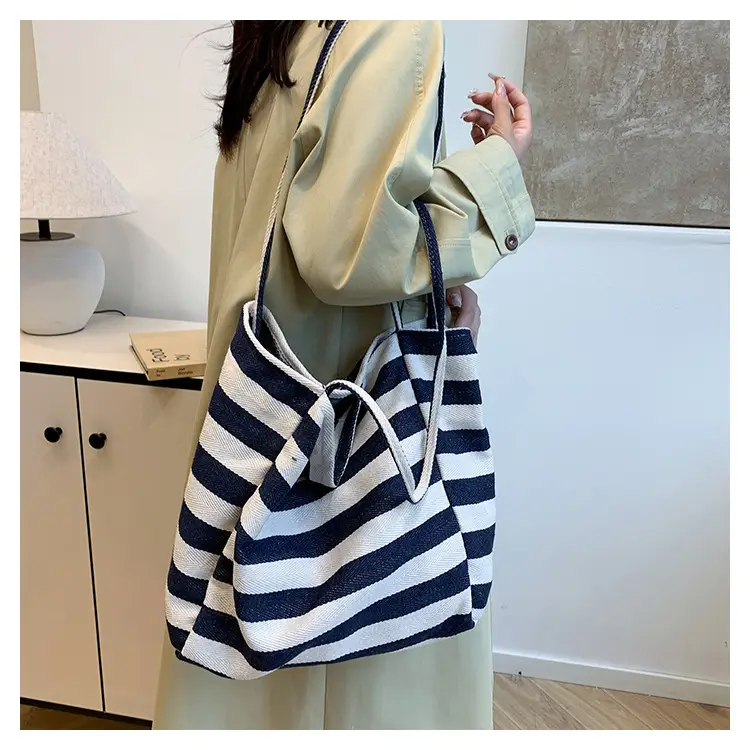 Striped Canvas Shoulder Bag Women's Trendy Casual — feature 12