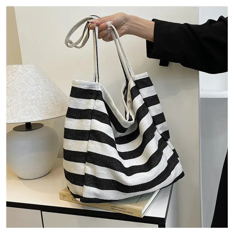 Striped Canvas Shoulder Bag Women's Trendy Casual — feature 15