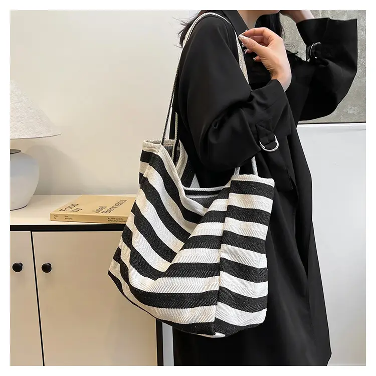 Striped Canvas Shoulder Bag Women's Trendy Casual — feature 16