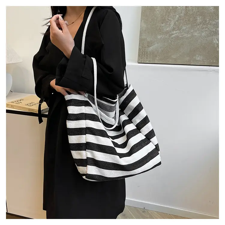 Striped Canvas Shoulder Bag Women's Trendy Casual — feature 19