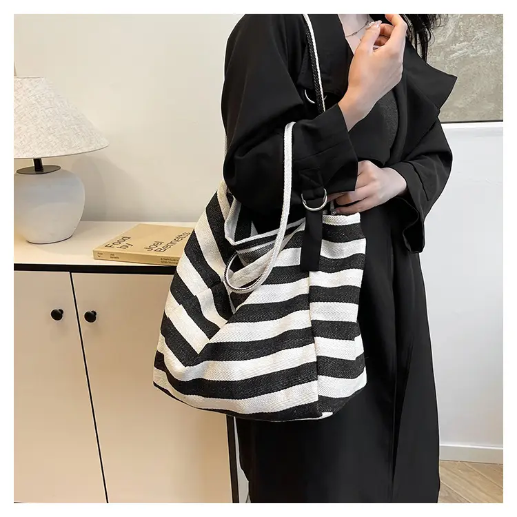 Striped Canvas Shoulder Bag Women's Trendy Casual — feature 20