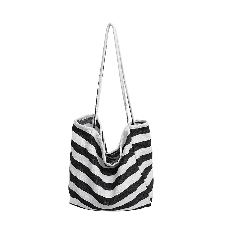 Striped Canvas Shoulder Bag Women's Trendy Casual - Image 2