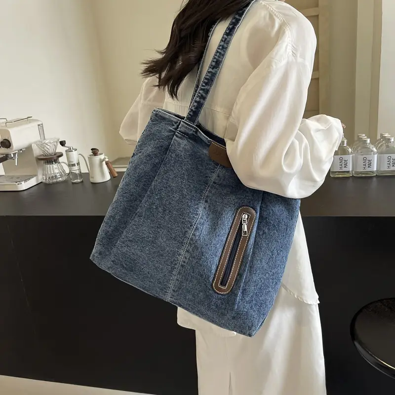 Women Denim Tote Bag Large Capacity Shoulder Bag - Image 4
