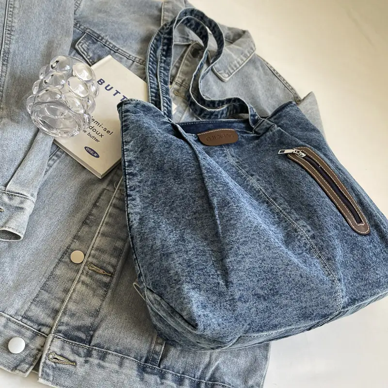 Women Denim Tote Bag Large Capacity Shoulder Bag - Image 5