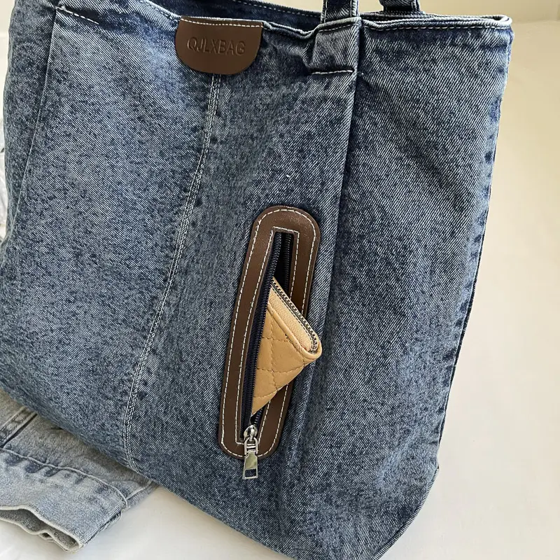 Women Denim Tote Bag Large Capacity Shoulder Bag - Image 6