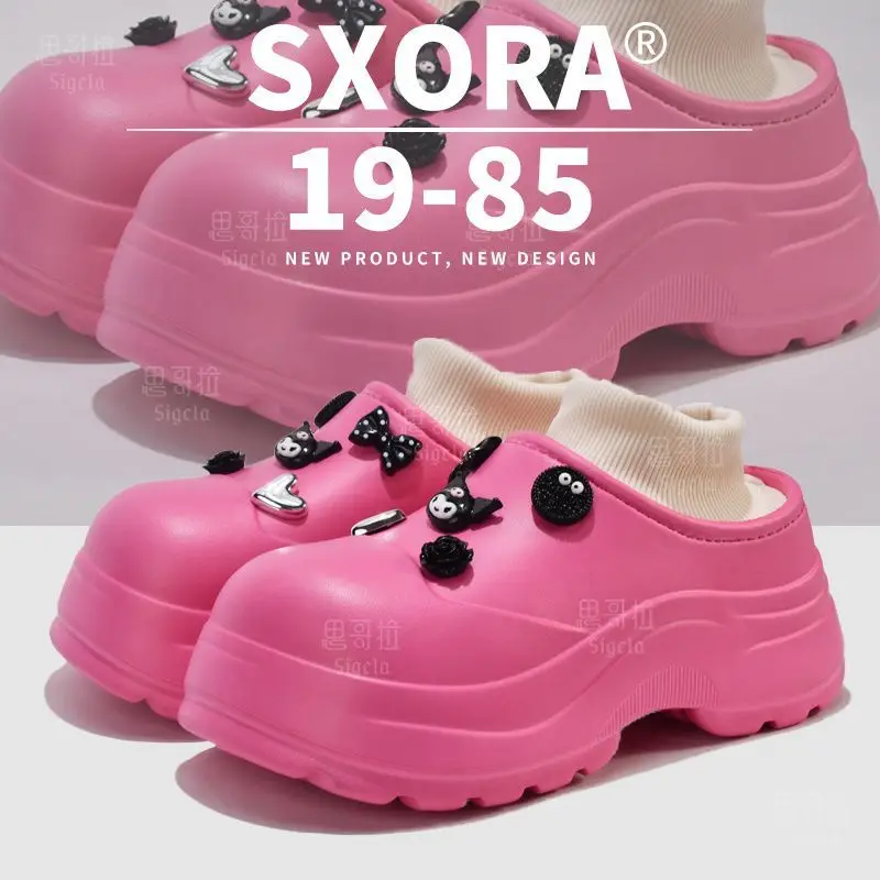 Women's Black Cartoon Kuromi Thick Sole Shoes