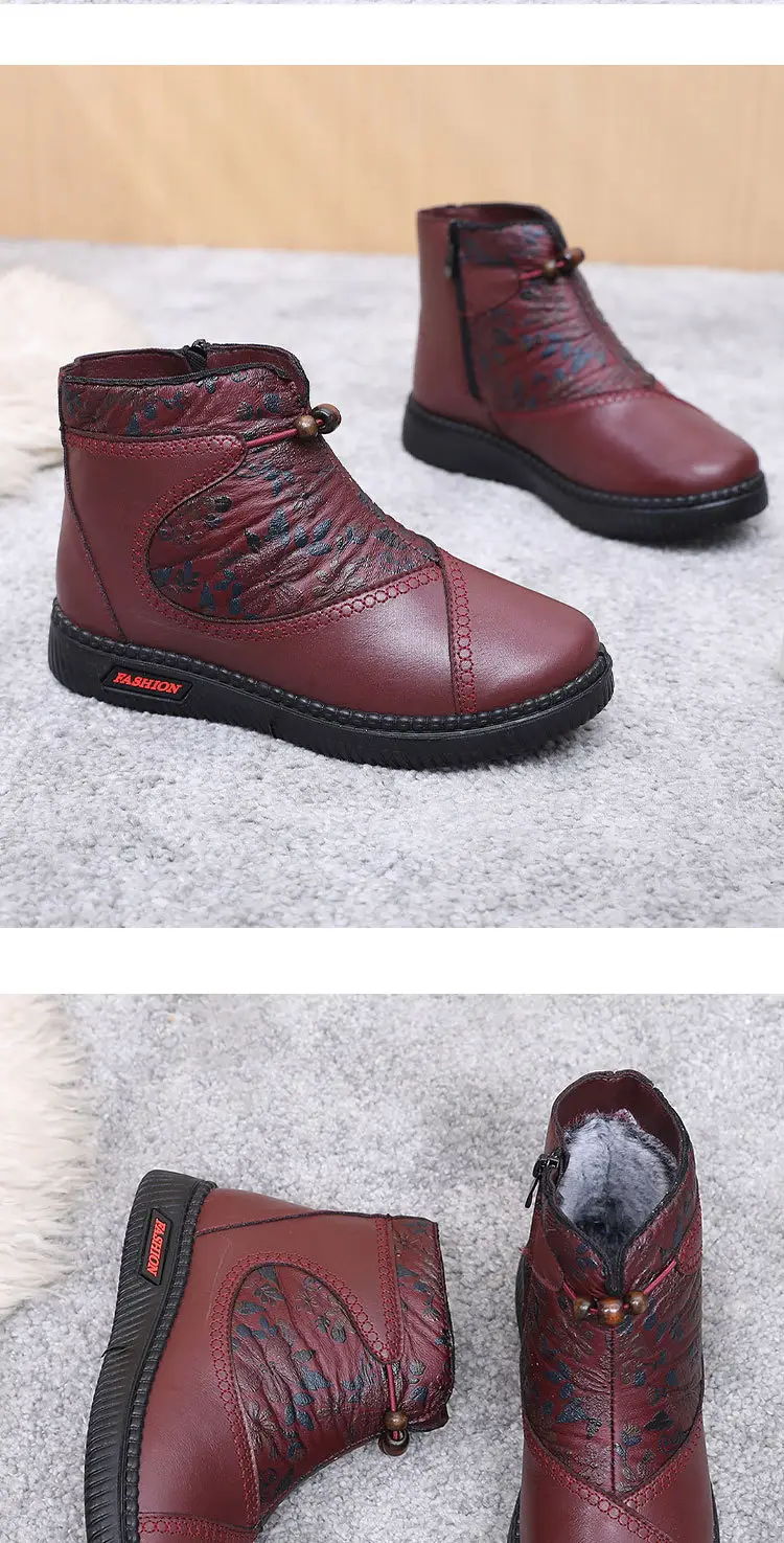 Cotton Shoes Women's Winter Old Beijing fleece-lined Thickened Middle-aged and Elderly Mother Shoes Leather Top Waterproof Non-slip Warm Snow Boots — feature 16
