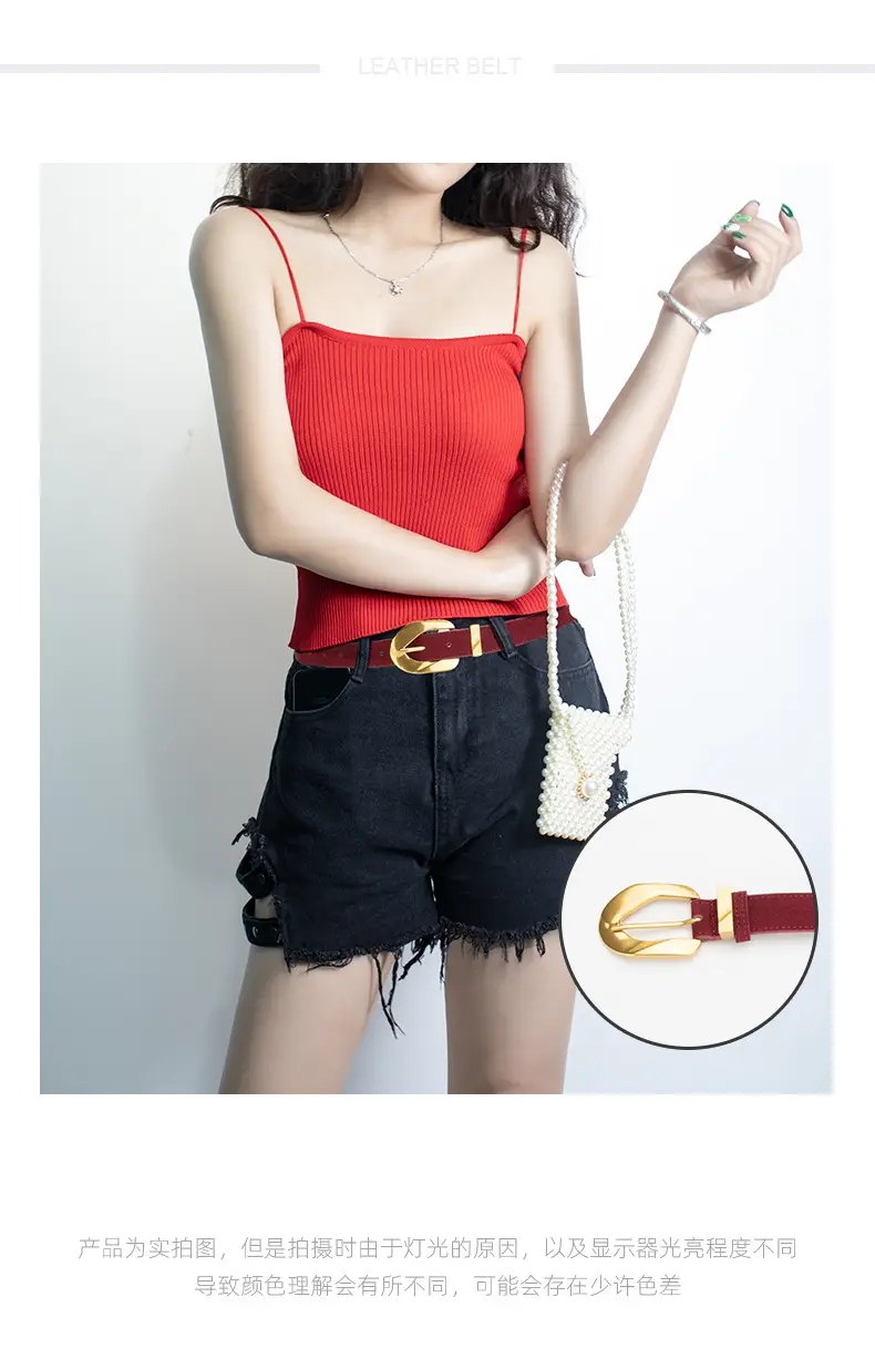 Women's Vintage Belt Wine Red Genuine Leather — feature 1
