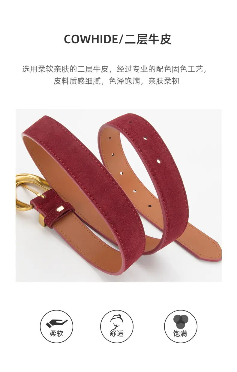 Women's Vintage Belt Wine Red Genuine Leather — feature 5