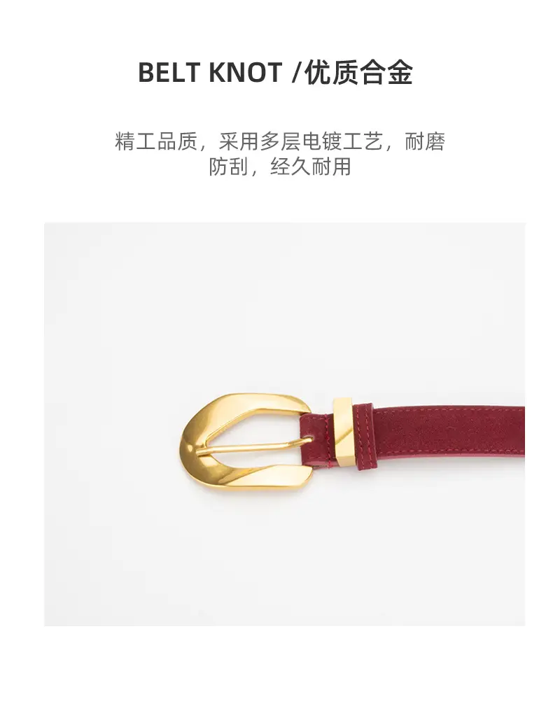 Women's Vintage Belt Wine Red Genuine Leather — feature 6